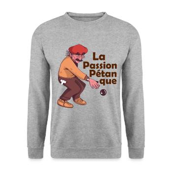 Français La Passion Pétanque Jeu de Pétanque Boule - Unisex Pullover - Weißgrau meliert - Vorne - Alina (178cm) & Michal (187cm)
