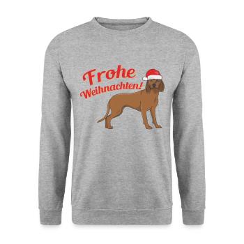 Bayerischer Gebirgsschweisshund Weihnachtsmütze - Unisex Pullover - Weißgrau meliert - Vorne - Alina (178cm) & Michal (187cm)