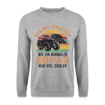 Opa mit Traktor Rentner Traktorfahrer Landwirt - Unisex Pullover - Weißgrau meliert - Vorne - Alina (178cm) & Michal (187cm)