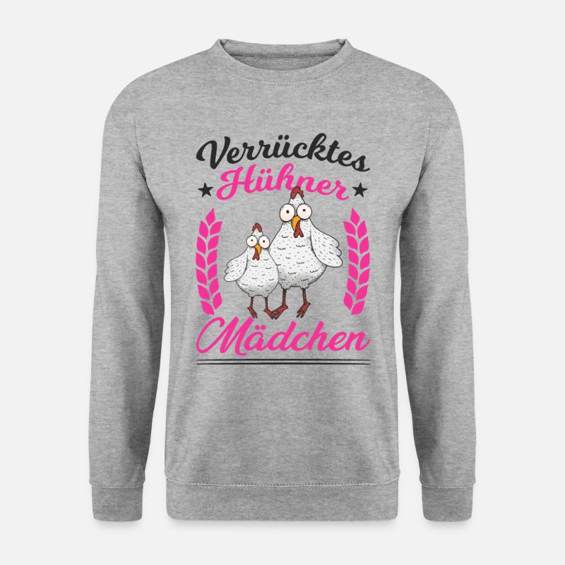 Verrücktes Hühner Mädchen Hühnchen Huhn Geschenk - Unisex Pullover - Weißgrau meliert