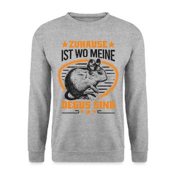 Zuhause ist wo meine Degus sind Degu Geschenk - Unisex Pullover - Weißgrau meliert - Vorne - Alina (178cm) & Michal (187cm)