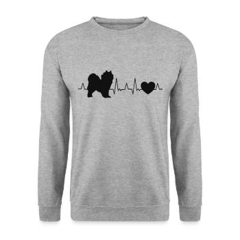 Samojede Herzschlag Schlittenhund Samojeden - Unisex Pullover - Weißgrau meliert - Vorne - Alina (178cm) & Michal (187cm)