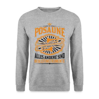 Posaune Begleitinstrument Posaunist Geschenk - Unisex Pullover - Weißgrau meliert - Vorne - Alina (178cm) & Michal (187cm)