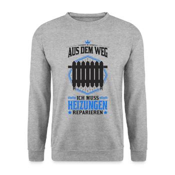 Aus dem Weg Ich muss Heizungen reparieren - Unisex Pullover - Weißgrau meliert - Vorne - Alina (178cm) & Michal (187cm)