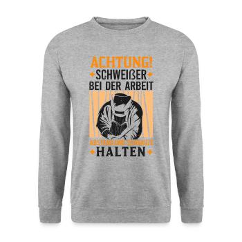 Schweißer Schweißgerät Schweisser Schweißermaske - Unisex Pullover - Weißgrau meliert - Vorne - Alina (178cm) & Michal (187cm)