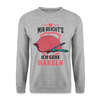Mir reicht's Ich gehe häkeln Stricken Häklerin - Unisex Pullover - Weißgrau meliert - Vorne - Alina (178cm) & Michal (187cm)