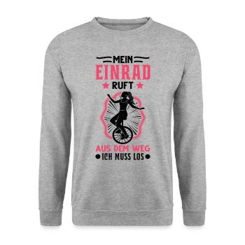 Mein Einrad ruft Einradfahrerin Einradfahrer - Unisex Pullover - Weißgrau meliert - Vorne - Alina (178cm) & Michal (187cm)