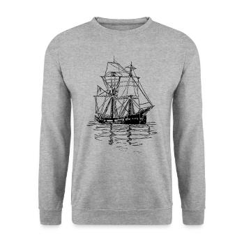 Ankerndes Segelschiff - Unisex Pullover - Weißgrau meliert - Vorne - Alina (178cm) & Michal (187cm)