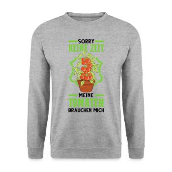 Tomaten Spruch Tomatenzüchter Paradeiser - Unisex Pullover - Weißgrau meliert - Vorne - Alina (178cm) & Michal (187cm)