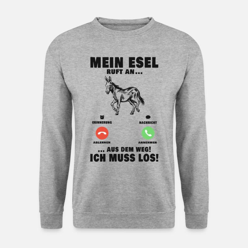 Mein Esel ruft an Maultier Landwirt Bauer Muli - Unisex Pullover - Weißgrau meliert
