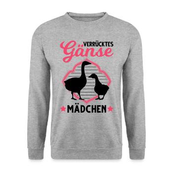 Verrücktes Gänse Mädchen Gans Gänsezüchterin - Unisex Pullover - Weißgrau meliert - Vorne - Alina (178cm) & Michal (187cm)
