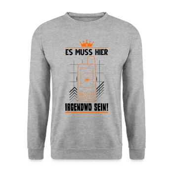 Es muss hier irgendwo sein Geocacher Geocache - Unisex Pullover - Weißgrau meliert - Vorne - Alina (178cm) & Michal (187cm)