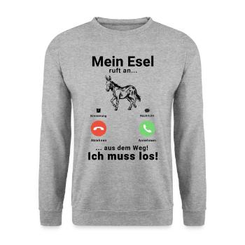 Mein Esel ruft an Maultier Landwirt Bauer Muli - Unisex Pullover - Weißgrau meliert - Vorne - Alina (178cm) & Michal (187cm)