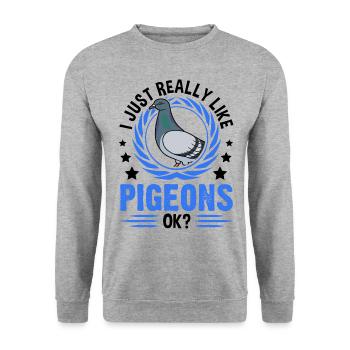 I just really like pigeons Taube Taubenzüchter - Unisex Pullover - Weißgrau meliert - Vorne - Alina (178cm) & Michal (187cm)