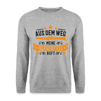 Aus dem Weg Meine Klarinette ruft Klarinettist - Unisex Pullover - Weißgrau meliert - Vorne - Alina (178cm) & Michal (187cm)