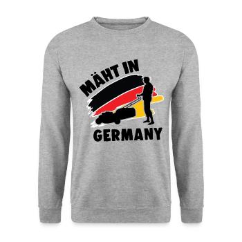 Mäht in Germany Rasenmäher Gärtner Gärtnerei - Unisex Pullover - Weißgrau meliert - Vorne - Alina (178cm) & Michal (187cm)