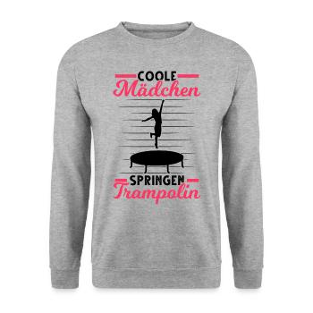 Coole Mädchen springen Trampolin Trampolinspringer - Unisex Pullover - Weißgrau meliert - Vorne - Alina (178cm) & Michal (187cm)