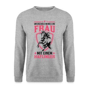 Haflinger Pferd Frau Reiterin Pferdemädchen - Unisex Pullover - Weißgrau meliert - Vorne - Alina (178cm) & Michal (187cm)