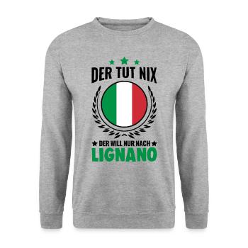 Der tut nix Der will nur nach Lignano Italien - Unisex Pullover - Weißgrau meliert - Vorne - Alina (178cm) & Michal (187cm)