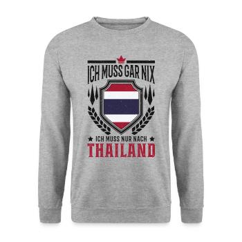 Ich muss gar nix Ich muss nur nach Thailand Reise - Unisex Pullover - Weißgrau meliert - Vorne - Alina (178cm) & Michal (187cm)