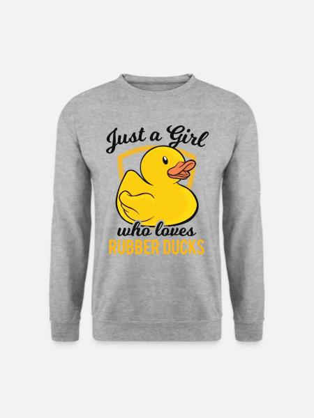 Gummiente Just a Girl who loves Rubber ducks - Unisex Pullover - Weißgrau meliert