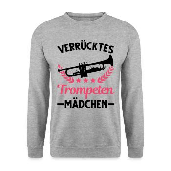 Verrücktes Trompeten Mädchen Trompetistin Mädel - Unisex Pullover - Weißgrau meliert - Vorne - Alina (178cm) & Michal (187cm)