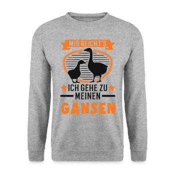 Mir reichts Ich gehe zu meinen Gänsen Gänsezüchter - Unisex Pullover - Weißgrau meliert - Vorne - Alina (178cm) & Michal (187cm)