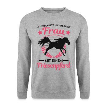 Friesenpferd Reiterin Friese Pferd Frau - Unisex Pullover - Weißgrau meliert - Vorne - Alina (178cm) & Michal (187cm)