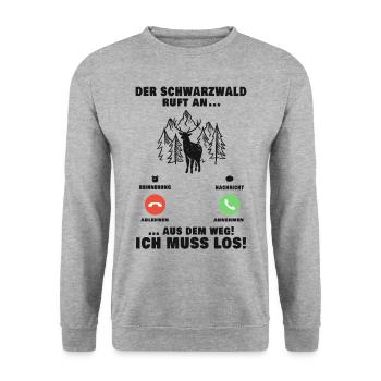 Schwarzwald Anruf Schwarzwälder Telefon Bollenhut - Unisex Pullover - Weißgrau meliert - Vorne - Alina (178cm) & Michal (187cm)