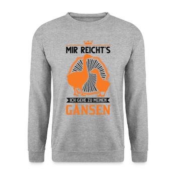 Mir reicht's Ich gehe zu meinen Gänsen Gänse - Unisex Pullover - Weißgrau meliert - Vorne - Alina (178cm) & Michal (187cm)