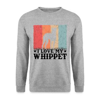 J'aime mon chien Whippet Greyhound Retro - Sweat-shirt Unisexe - gris chiné - Devant - Alina (178cm) & Michal (187cm)