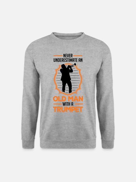 Never underestimate an old man with a trumpet - Unisex Pullover - Weißgrau meliert