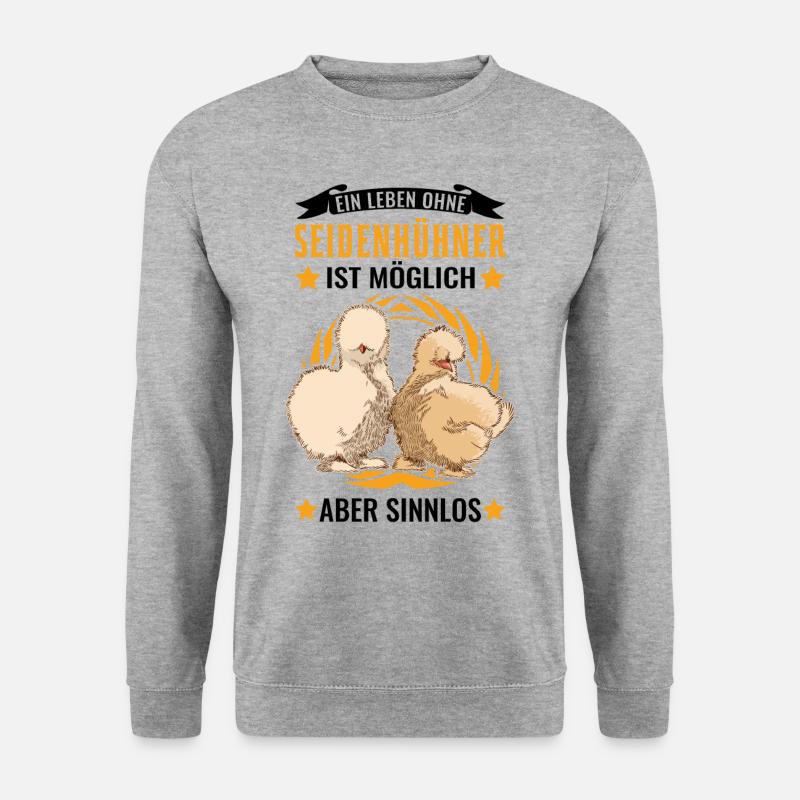 Seidenhuhn Spruch Seidenhühner Silkie Huhn - Unisex Pullover - Weißgrau meliert