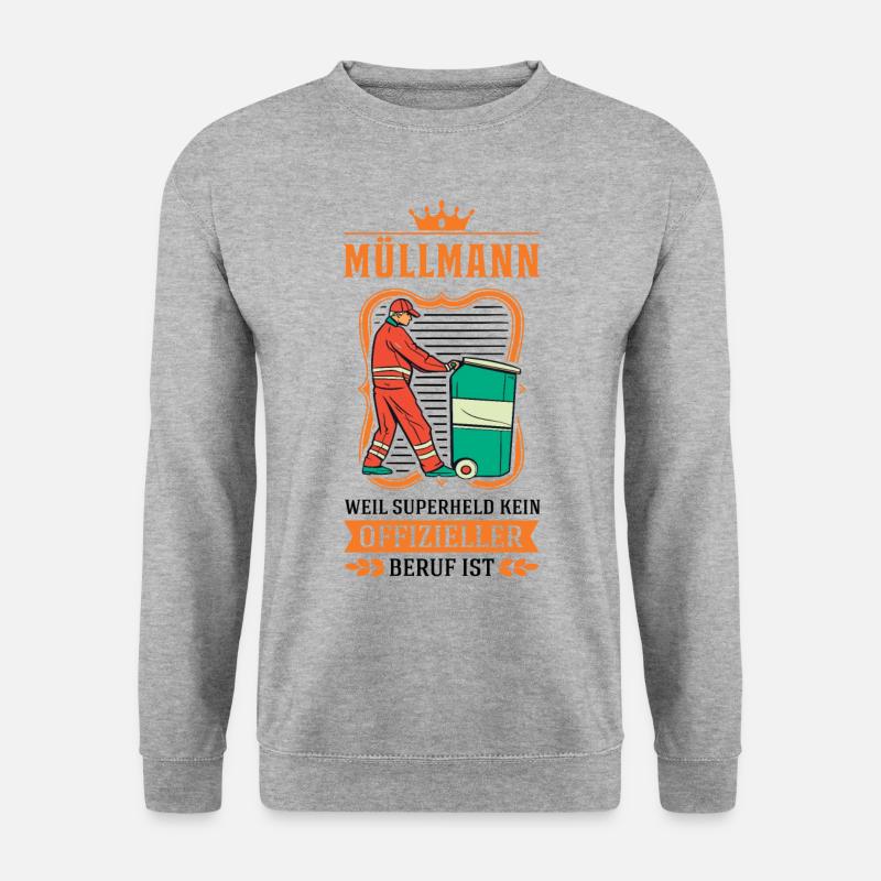 Müllmann Superheld Müllabfuhr Müllwagen - Unisex Pullover - Weißgrau meliert