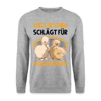 Mein Herz schlägt für Seidenhühner Seidenhuhn - Unisex Pullover - Weißgrau meliert - Vorne - Alina (178cm) & Michal (187cm)