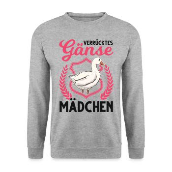 Verrücktes Gänse Mädchen Gans Gänsezüchter - Unisex Pullover - Weißgrau meliert - Vorne - Alina (178cm) & Michal (187cm)