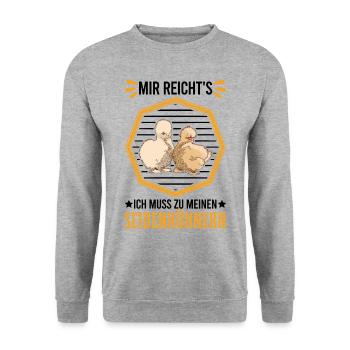 Mir reicht's Ich muss zu meinen Seidenhühnern - Unisex Pullover - Weißgrau meliert - Vorne - Alina (178cm) & Michal (187cm)