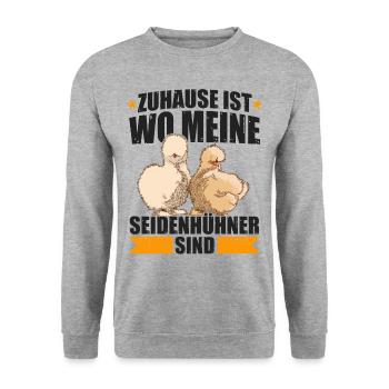 Zuhause ist wo meine Seidenhühner sind Seidenhuhn - Unisex Pullover - Weißgrau meliert - Vorne - Alina (178cm) & Michal (187cm)