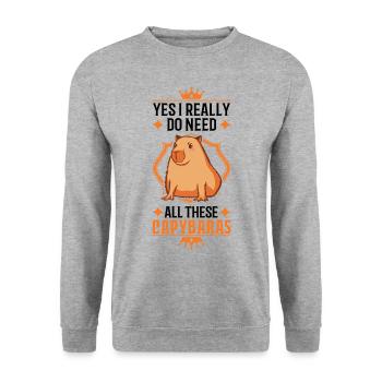 Yes I really do need all these Capybaras - Sweat-shirt Unisexe - gris chiné - Devant - Alina (178cm) & Michal (187cm)