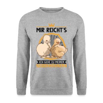 Seidenhuhn Silkie Huhn Seidenhühner Geschenk - Unisex Pullover - Weißgrau meliert - Vorne - Alina (178cm) & Michal (187cm)
