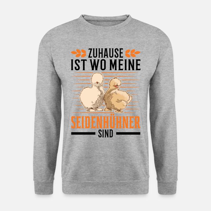 Zuhause ist wo meine Seidenhühner sind Silkie - Unisex Pullover - Weißgrau meliert