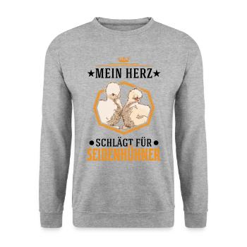 Seidenhuhn Herz Seidenhühner Silkie Huhn - Unisex Pullover - Weißgrau meliert - Vorne - Alina (178cm) & Michal (187cm)