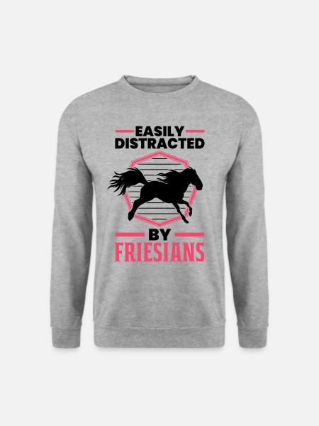 Easily distracted by Friesians Friesenpferd - Unisex Pullover - Weißgrau meliert