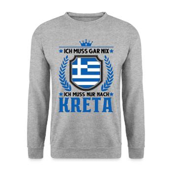 Ich muss gar nix Ich muss nur nach Kreta Urlaub - Unisex Pullover - Weißgrau meliert - Vorne - Alina (178cm) & Michal (187cm)