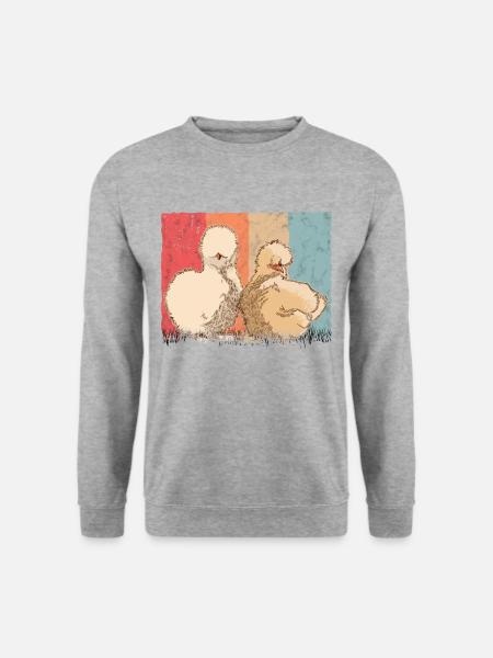 Seidenhuhn Retro Seidenhühner Vintage Silkie Huhn - Unisex Pullover - Weißgrau meliert