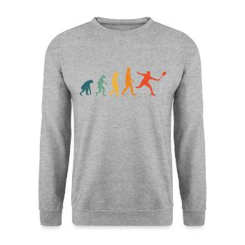 Federball Evolution Retro Badminton - Unisex Pullover - Weißgrau meliert - Vorne - Alina (178cm) & Michal (187cm)