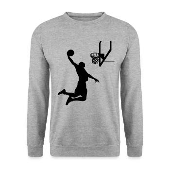 Basketball Basketballspieler Sprung Slamdunk Korb - Unisex Pullover - Weißgrau meliert - Vorne - Alina (178cm) & Michal (187cm)