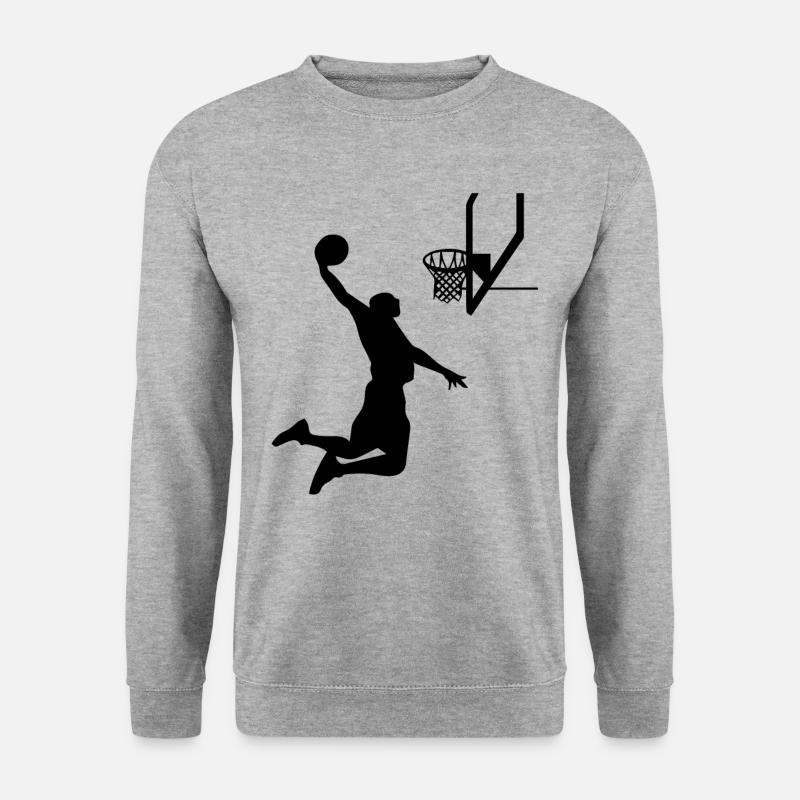 Basketball Basketballspieler Sprung Slamdunk Korb - Unisex Pullover - Weißgrau meliert