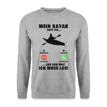 Mein Kayak ruft an Kajakfahrer Paddelsport Kanu - Unisex Pullover - Weißgrau meliert - Vorne - Alina (178cm) & Michal (187cm)