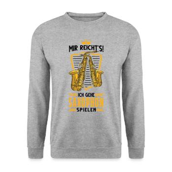 Mir reichts Ich gehe Saxophon spielen Saxofon - Unisex Pullover - Weißgrau meliert - Vorne - Alina (178cm) & Michal (187cm)
